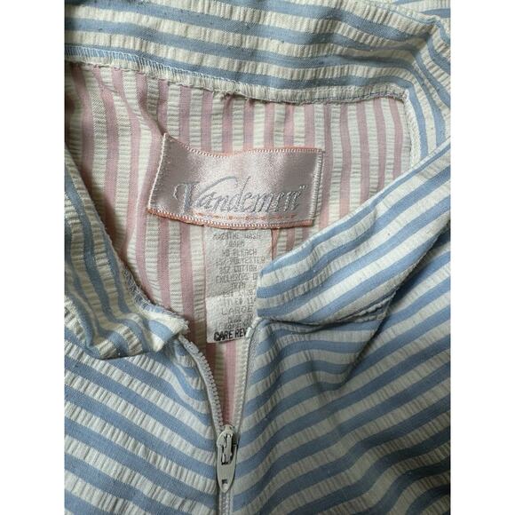 Vintage Vandemere Seesucker Pastel Striped Nightgown Robe House Coat Large Zip - Picture 4 of 6